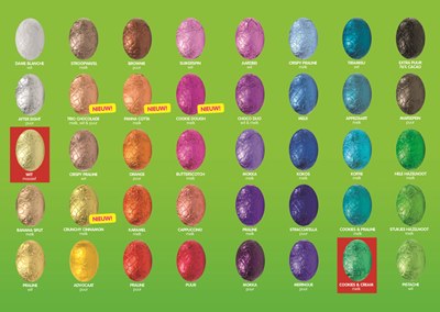 Farbmuster der verschiedenen Eier in den Mischpackunegn. Betroffen sind nur die rot hinterlegten Eier
